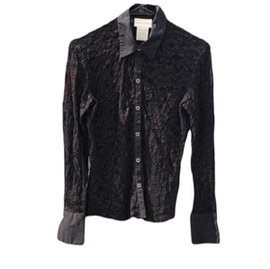 Christie & Jill Black Floral Lace‎ Sheer Button Up Long Sleeve Blouse Medium